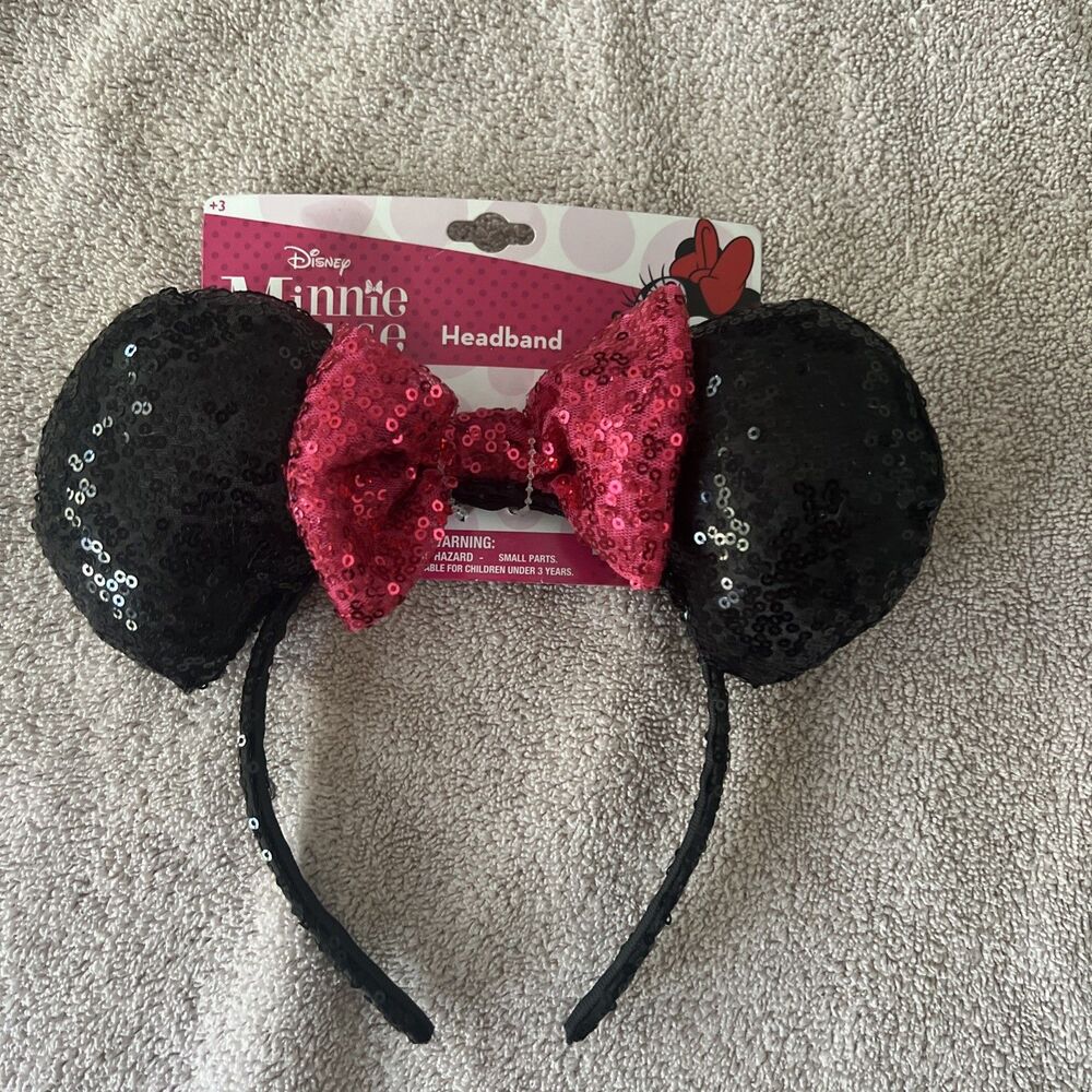 Disney Minnie Mouse‎ Girls Headband with Sequence Ears and Red Bow NWT